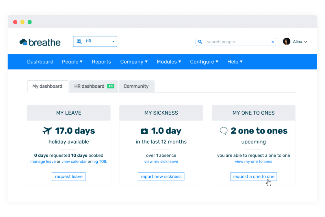 BreathHR dashboard