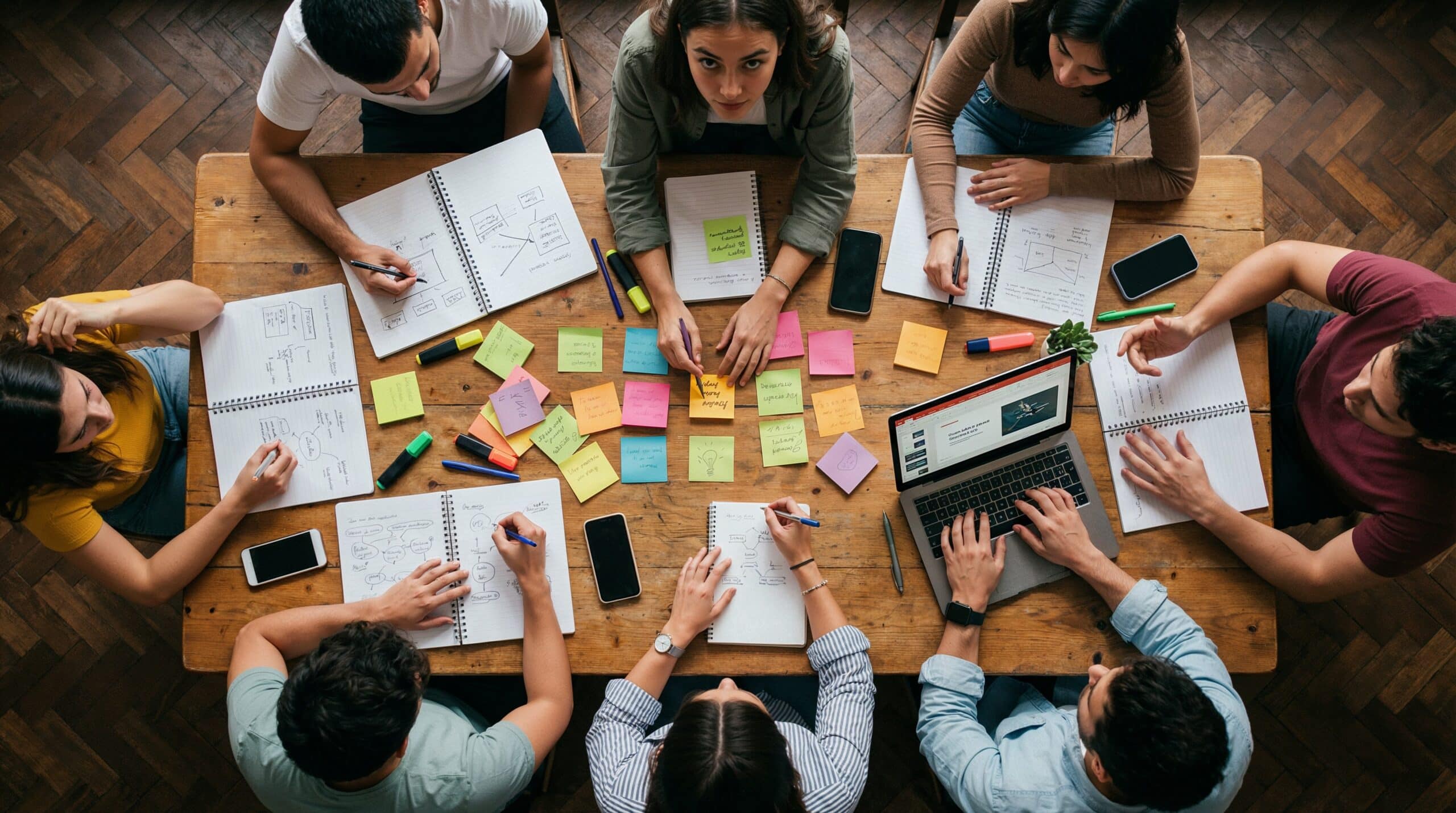 Office team working together on a project. 